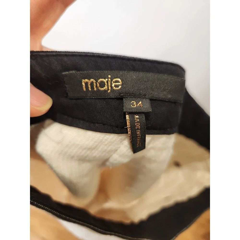 Maje Jiloa Ecru Tweed Cotton Mini Skirt Black Trim Button Front Size 34 FR 2 US